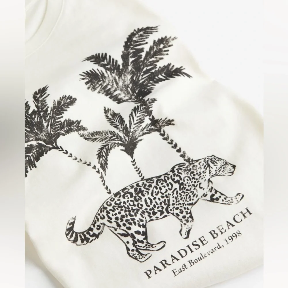 H&M cream/paradise beach cotton T-shirt | NWOT - Picture 6 of 11
